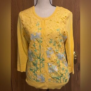New York& Company Yellow Floral Cardigan